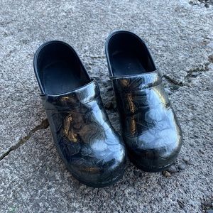 Dansko Metallic Floral Clogs